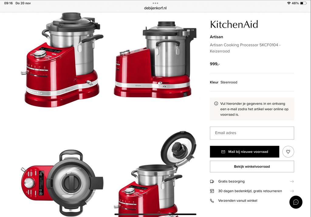 Kitchenaid Cookprocessor 5KCF0104 Keukenmachine, 3 snelheden of meer, Ophalen of Verzenden, Zo goed als nieuw, 2 tot 3 liter