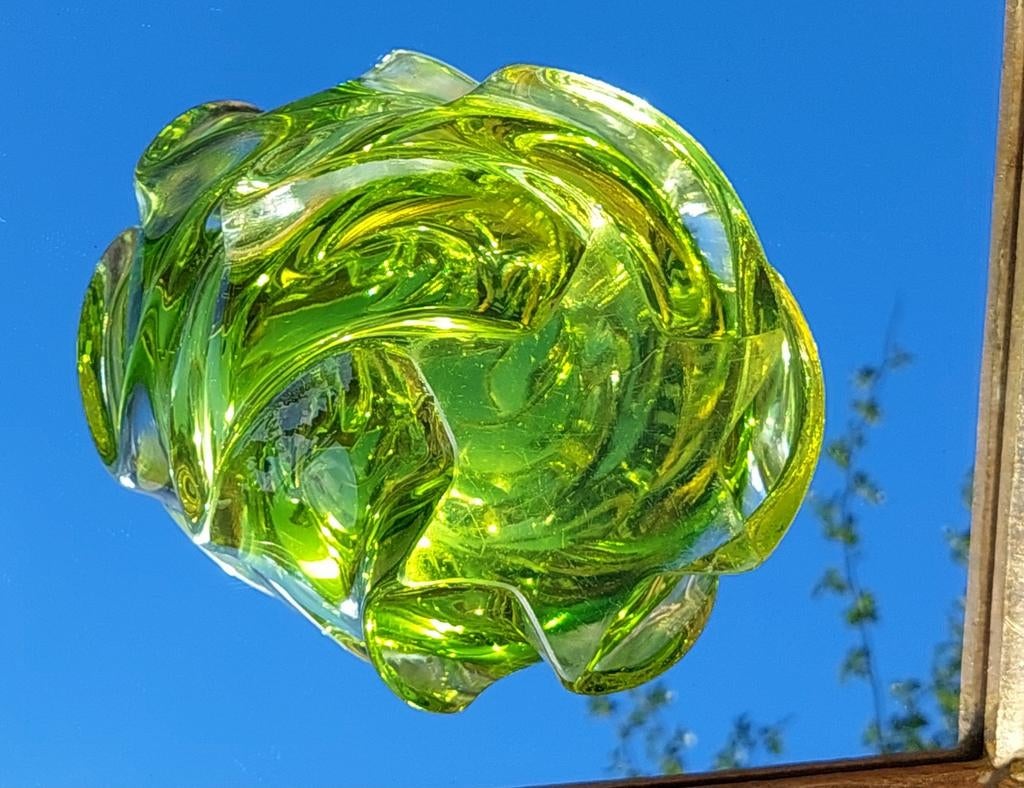 Vintage Groen /geel Glazen Asbak/Schaal, Antiek en Kunst, Antiek | Glas en Kristal, Ophalen of Verzenden