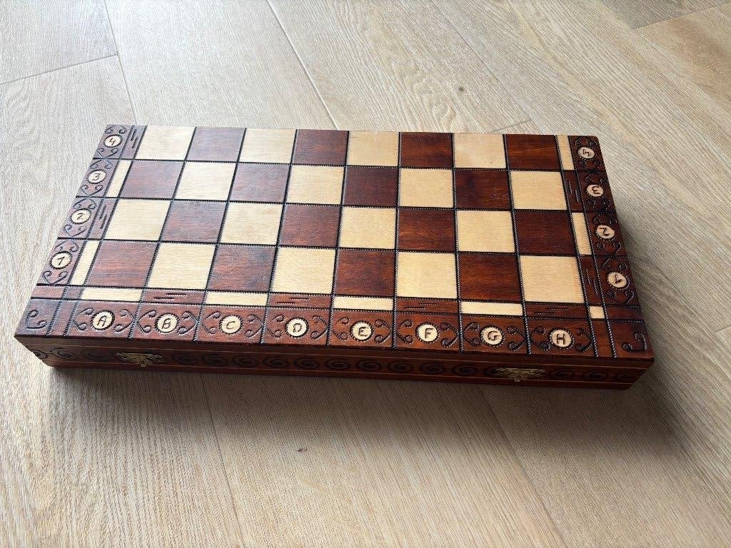 Grote Houten Schaakset – Opvouwbaar – Compleet, Een of twee spelers, Ophalen, Zo goed als nieuw
