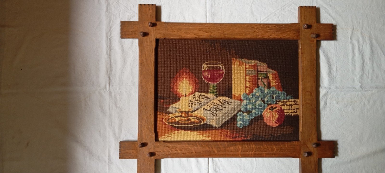 vintage prachtig stilleven borduurschilderij, Ophalen of Verzenden