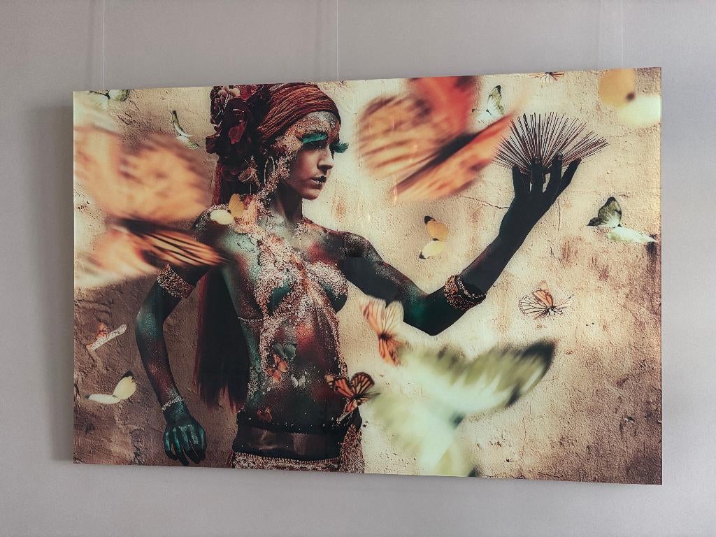 Jaime Ibarra woman with butterflies | 100 x150, Antiek en Kunst, Kunst | Schilderijen | Modern, Ophalen
