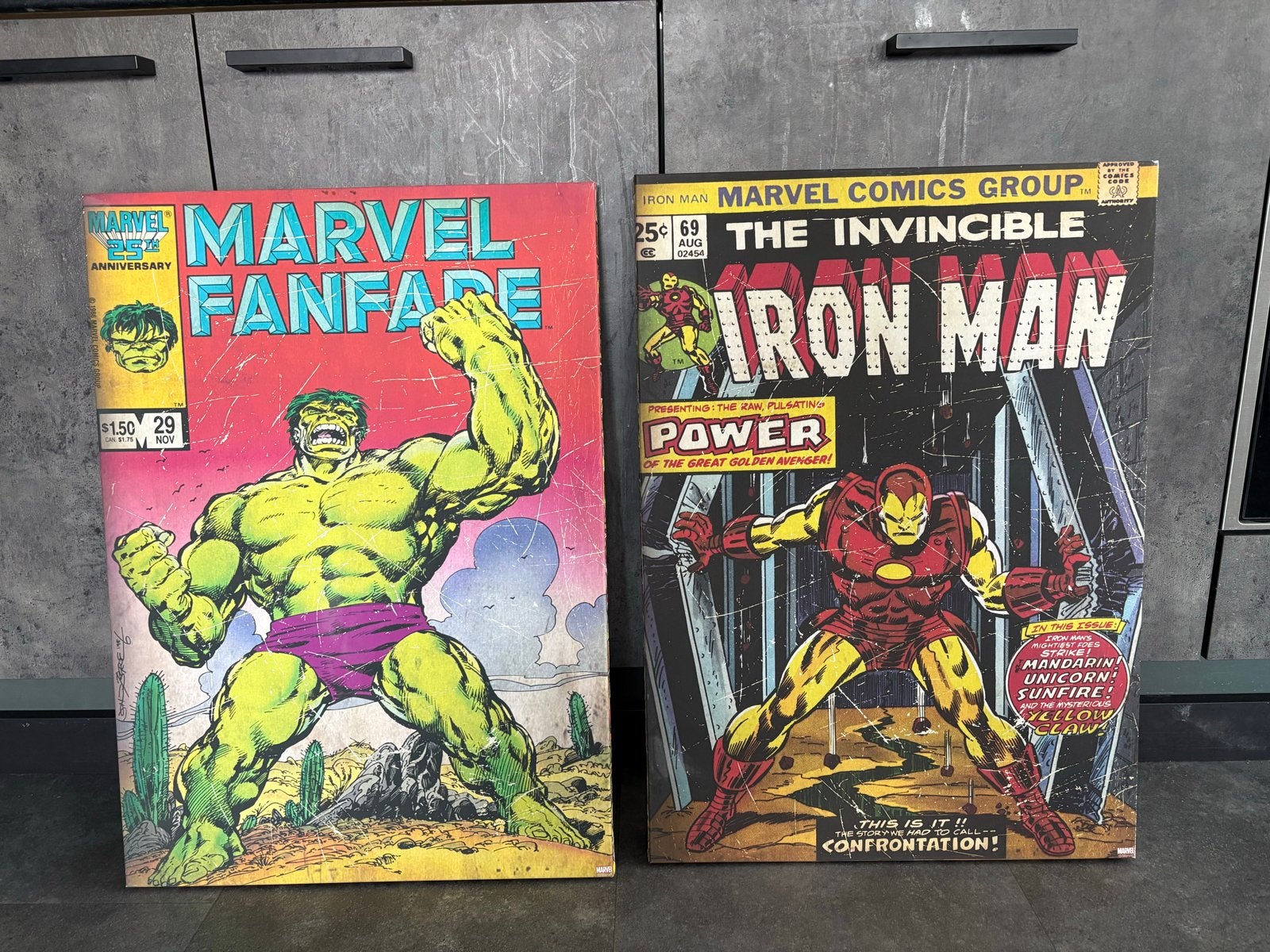 Canvas posters Marvel: Hulk en Iron Man - 50x70 cm, 50 – 75, Ophalen of Verzenden, Zo goed als nieuw, Foto of Poster