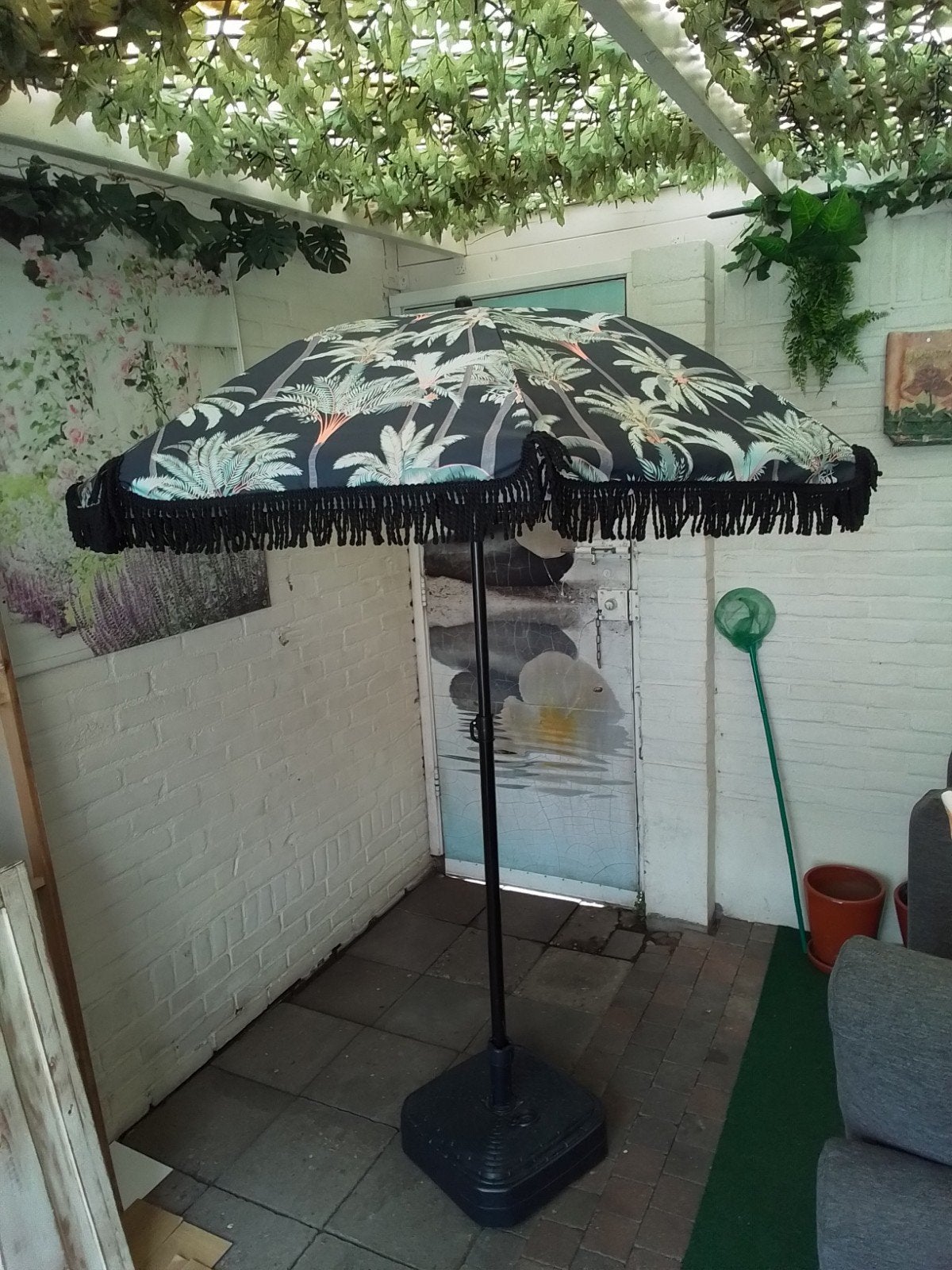 Schitterende Strandparasol (Palm Motief) 190cm/180cm, Ophalen of Verzenden, Nieuw, 1 tot 2 meter, Strandparasol