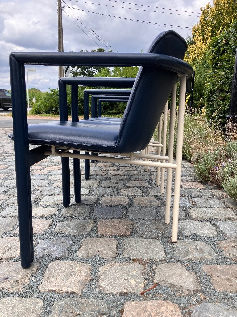 Vintage lederen design stoelen Hugo de Ruiter, Huis en Inrichting, Ophalen, Blauw, Hugo de Ruiter, Zo goed als nieuw