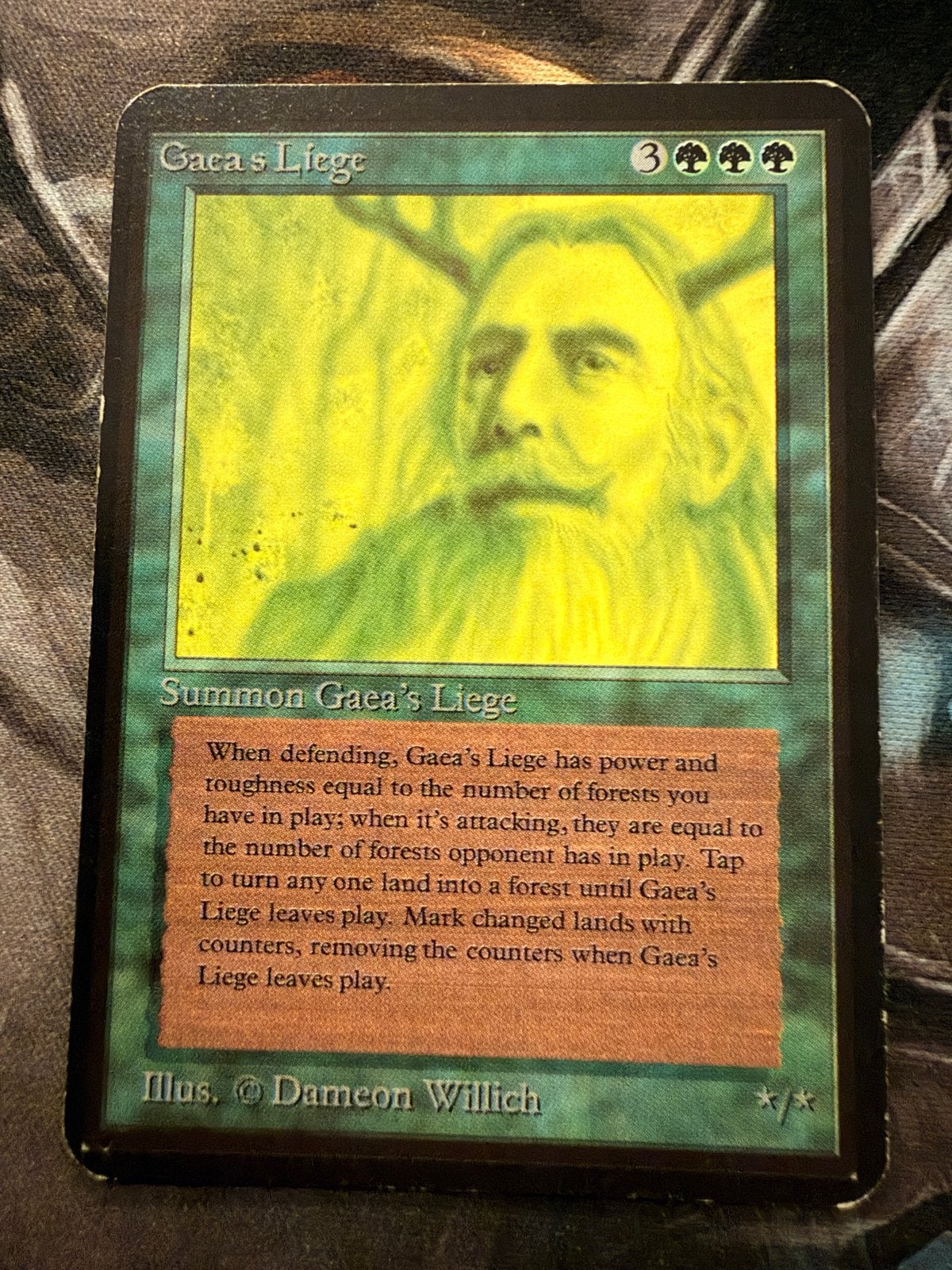 Magic The Gathering Alpha Rare: Gaea's Liege, Ophalen of Verzenden, Gebruikt, Losse kaart