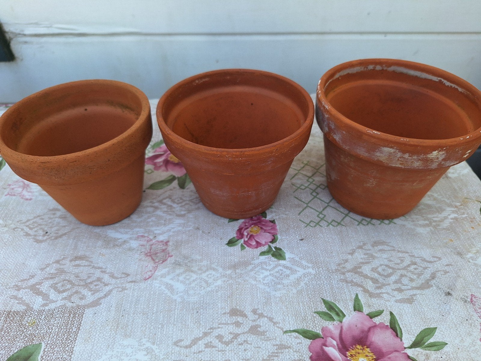 Bloempotten van aardewerk, 3 dtuks, Tuin en Terras, Bloempotten, Gebruikt, Rond, Ophalen of Verzenden, Tuin