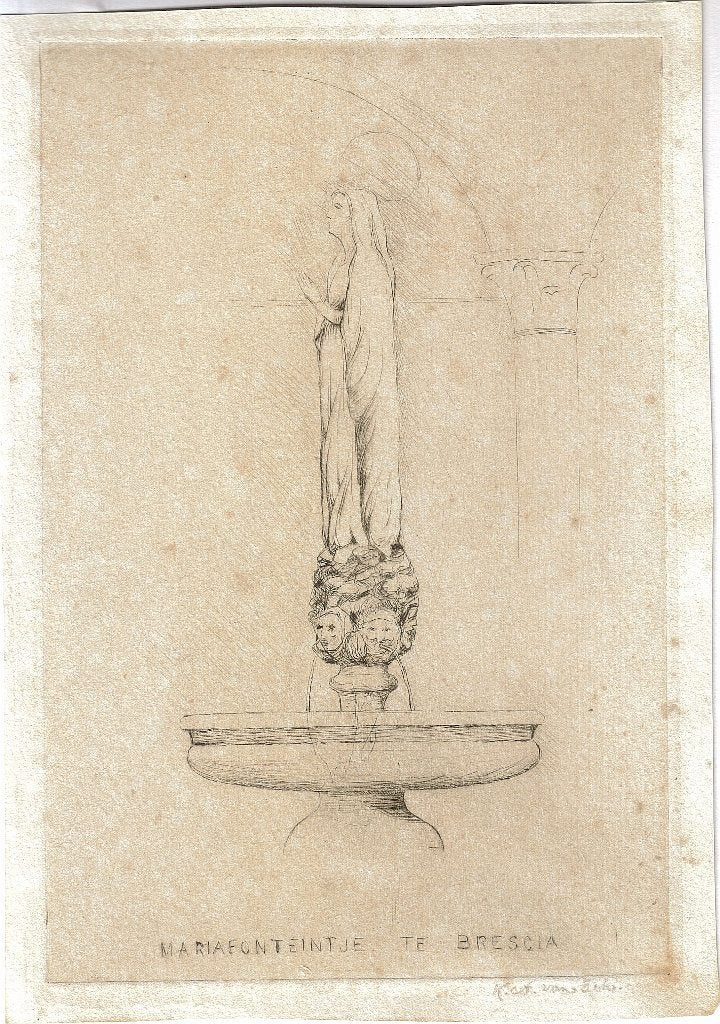 K. A. van Eck droge naald "Mariafonteintje Brescia", gesign, Antiek en Kunst, Kunst | Etsen en Gravures, Ophalen, Origineel, 1900 - 1949