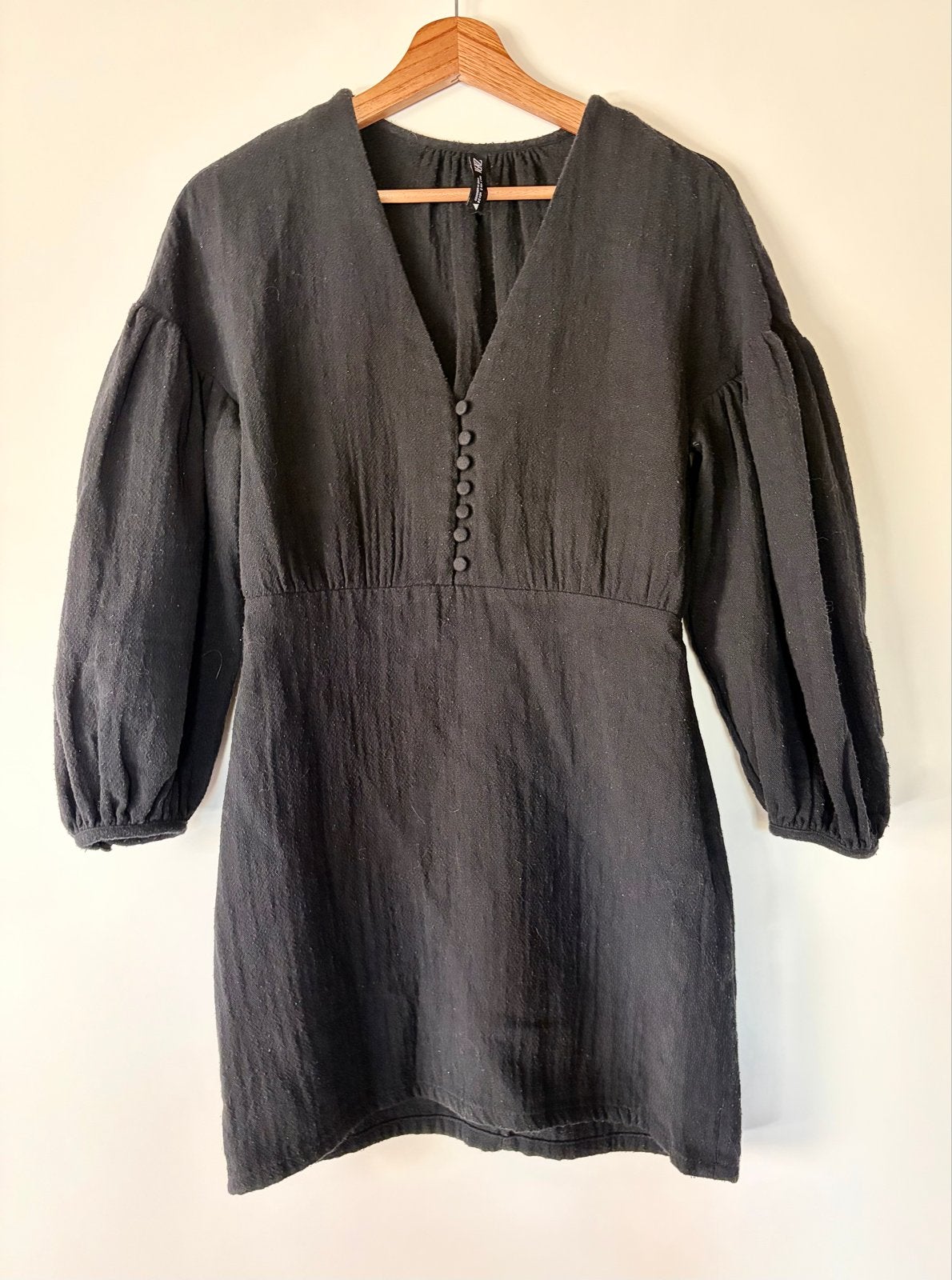 Zwarte Zara jurk met pofmouwen S, Zwart, Ophalen of Verzenden, Zo goed als nieuw, Maat 36 (S)