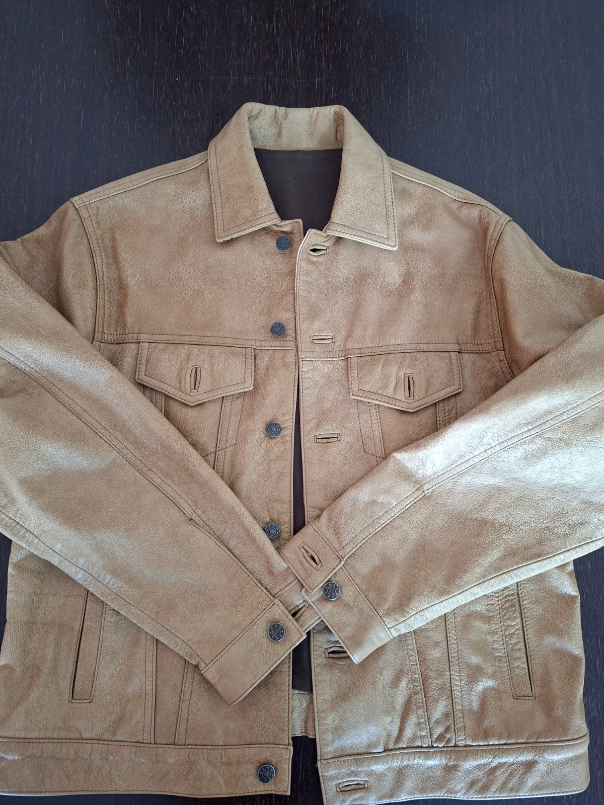 Vintage Leren Jas - Beige (XL) met klein vlekje, Onbekend, Beige, Maat 56/58 (XL), Ophalen of Verzenden