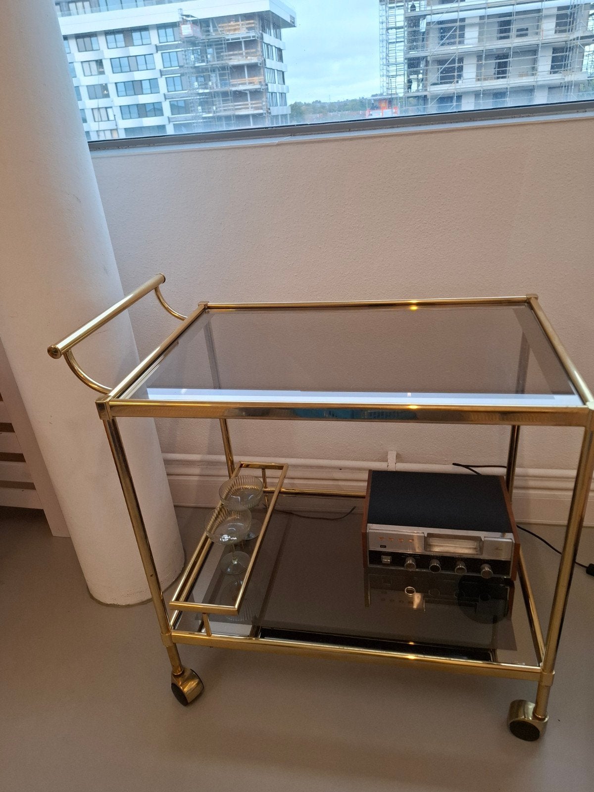 Vintage Gouden Trolley met Glasplaten, Ophalen