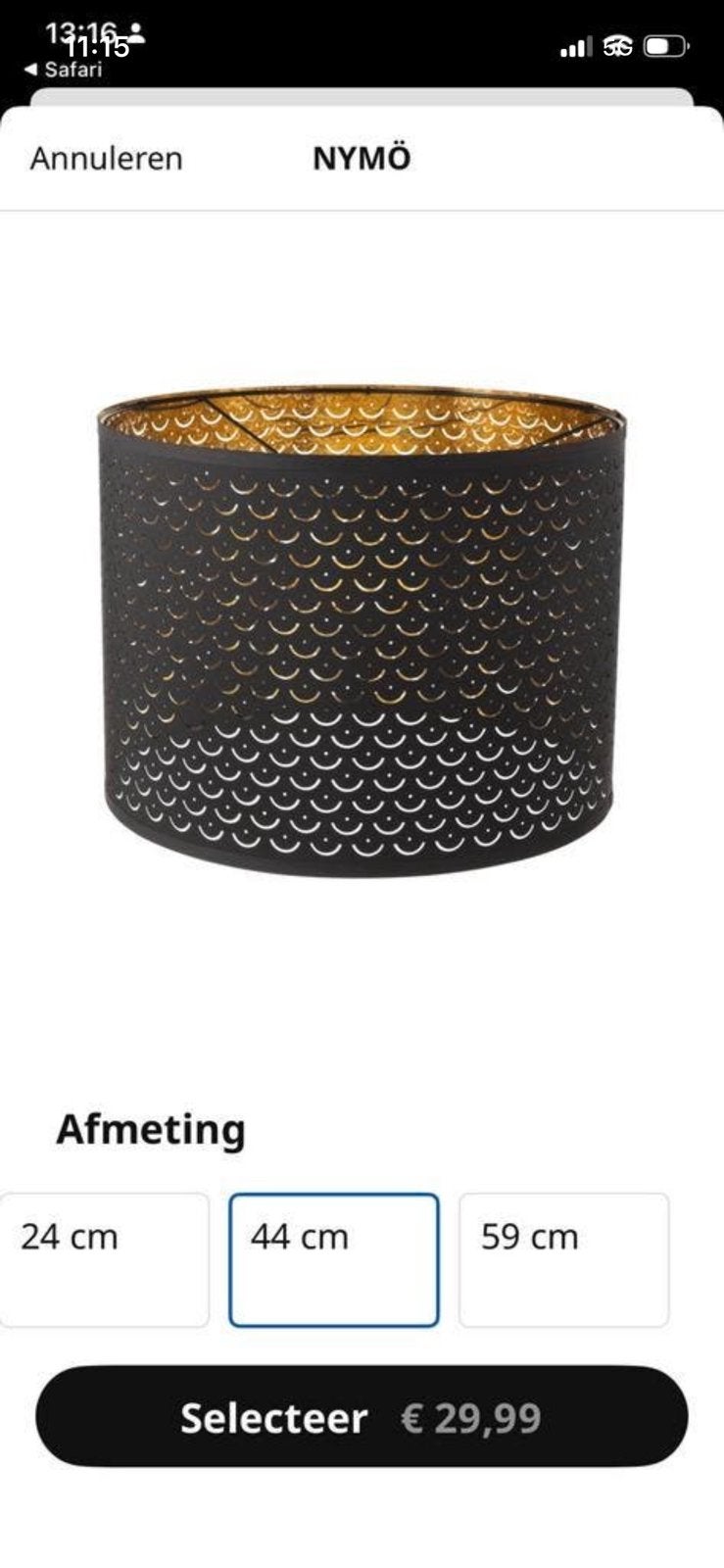 Lampenkap Nymö (IKEA), Ophalen, 25 tot 50 cm, Zwart, Rond