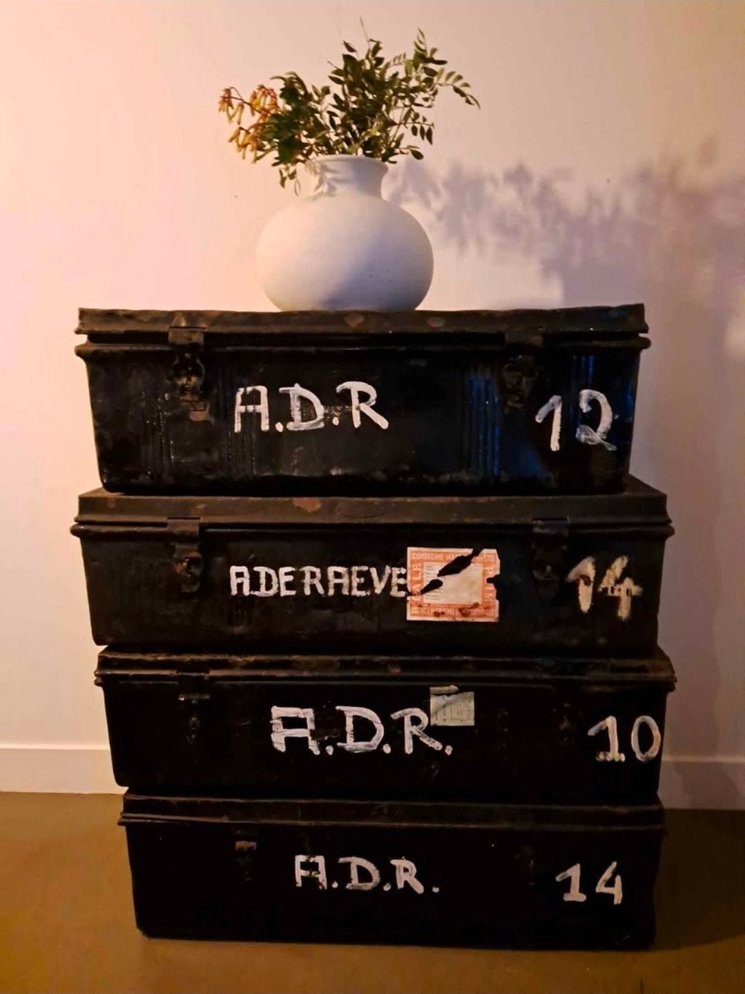 6 Metalen reiskoffers Vintage. gestapeld kast, Ophalen of Verzenden, Vintage, stoer