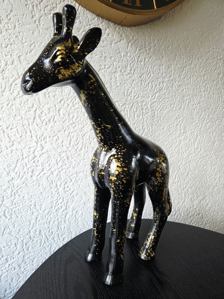 Uniek Giraf Beeld Zwart/Goud – Handbewerkt – 53 cm, Ophalen of Verzenden, Nieuw, Zwart, Overige materialen