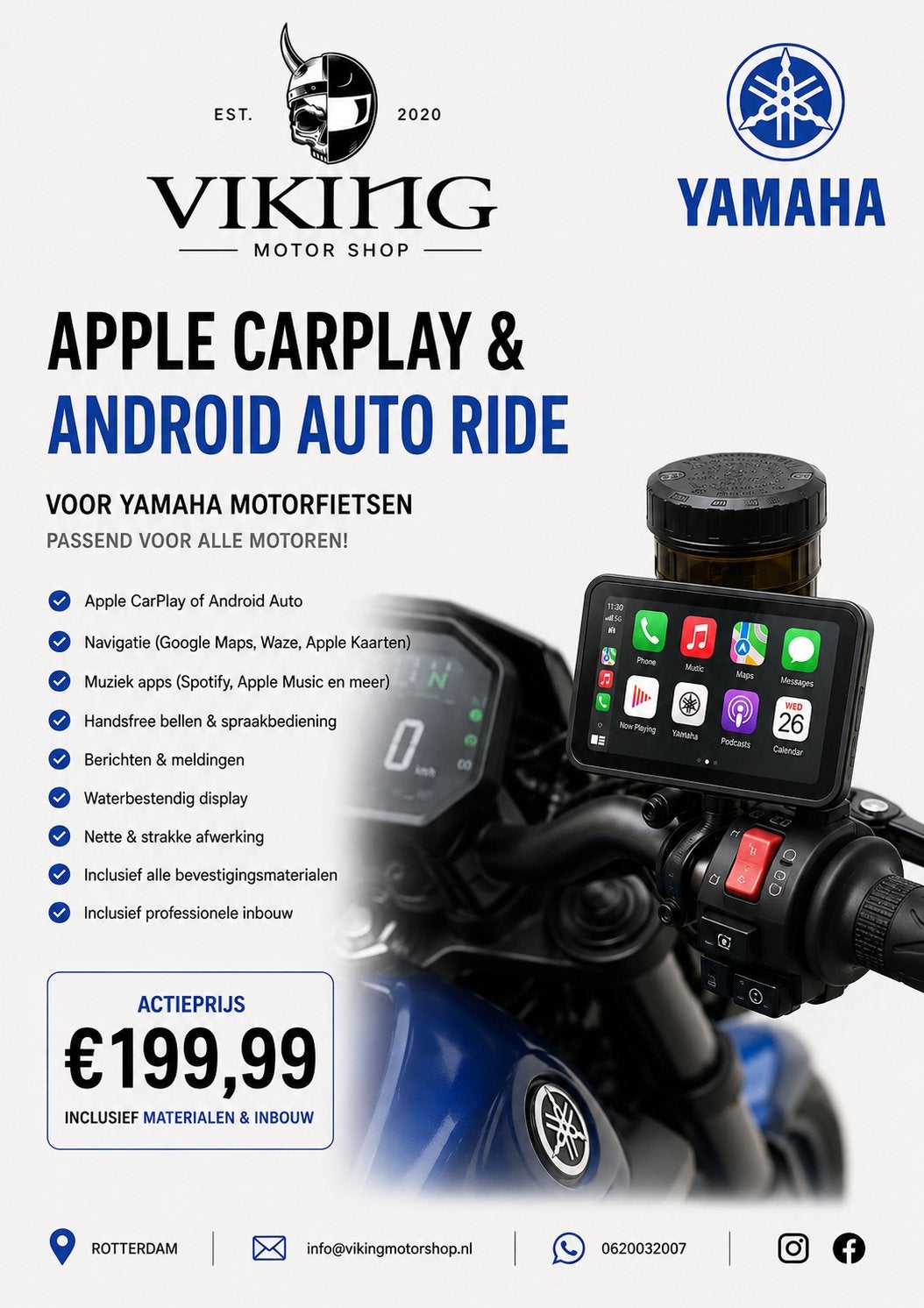 Motor CarPlay en adroid auto voor Yamaha, Ophalen, Nieuw, Info@vikingmotorshop.nl, Viking motor shop