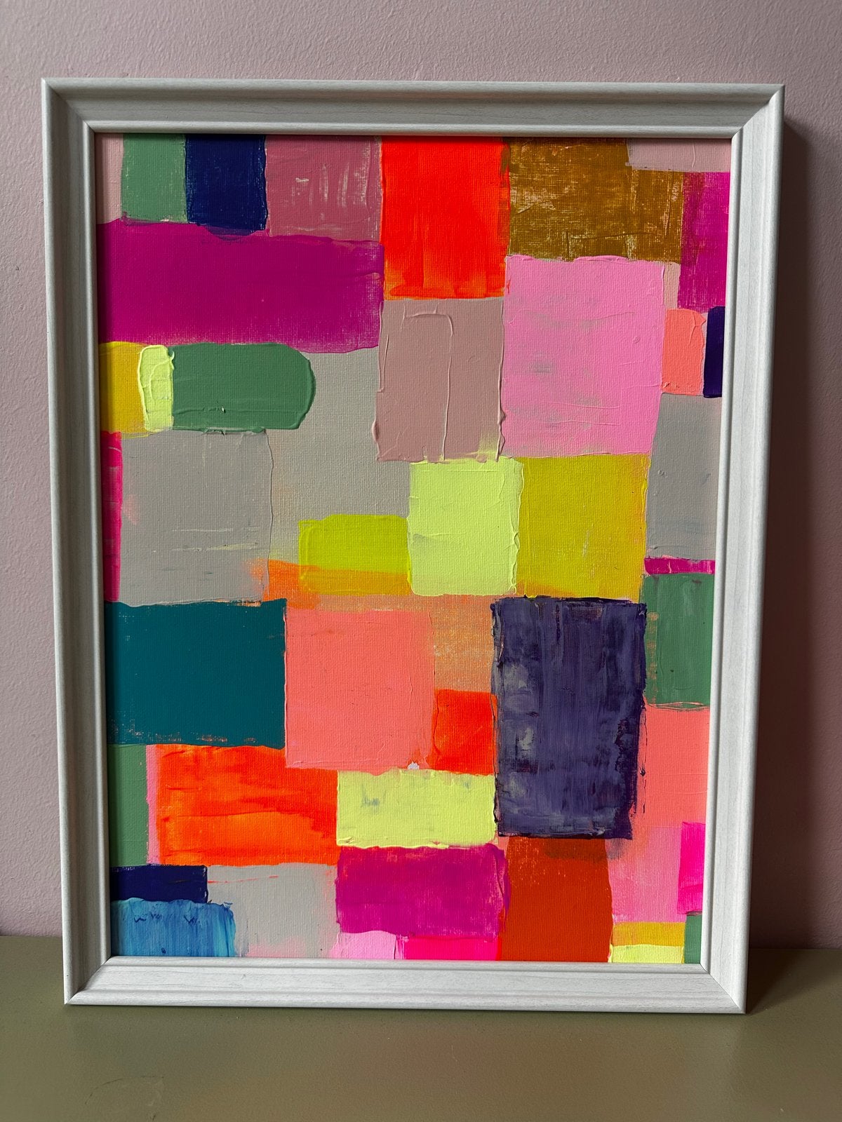 Abstract Canvas Schilderij 30x40 cm met Neon Accent, Ophalen of Verzenden