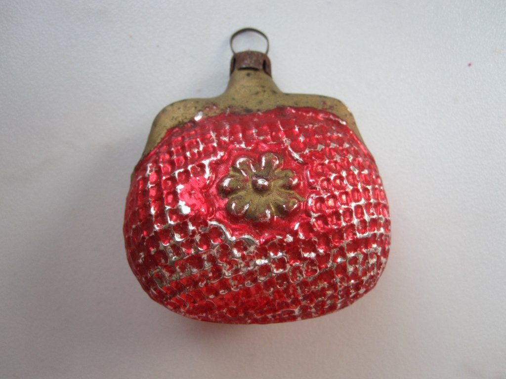 Oude Antieke Vintage Kerstbal: kleine rode portemonnee, Ophalen of Verzenden, Gebruikt
