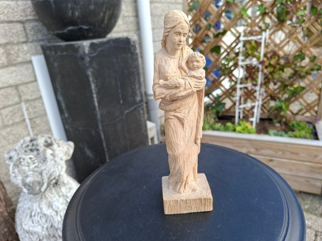 antiek handgemaakt houten beeld heilige maagd Maria+ christ, Houtsnijwerk, Ophalen of Verzenden, Handgemaakt, Hout