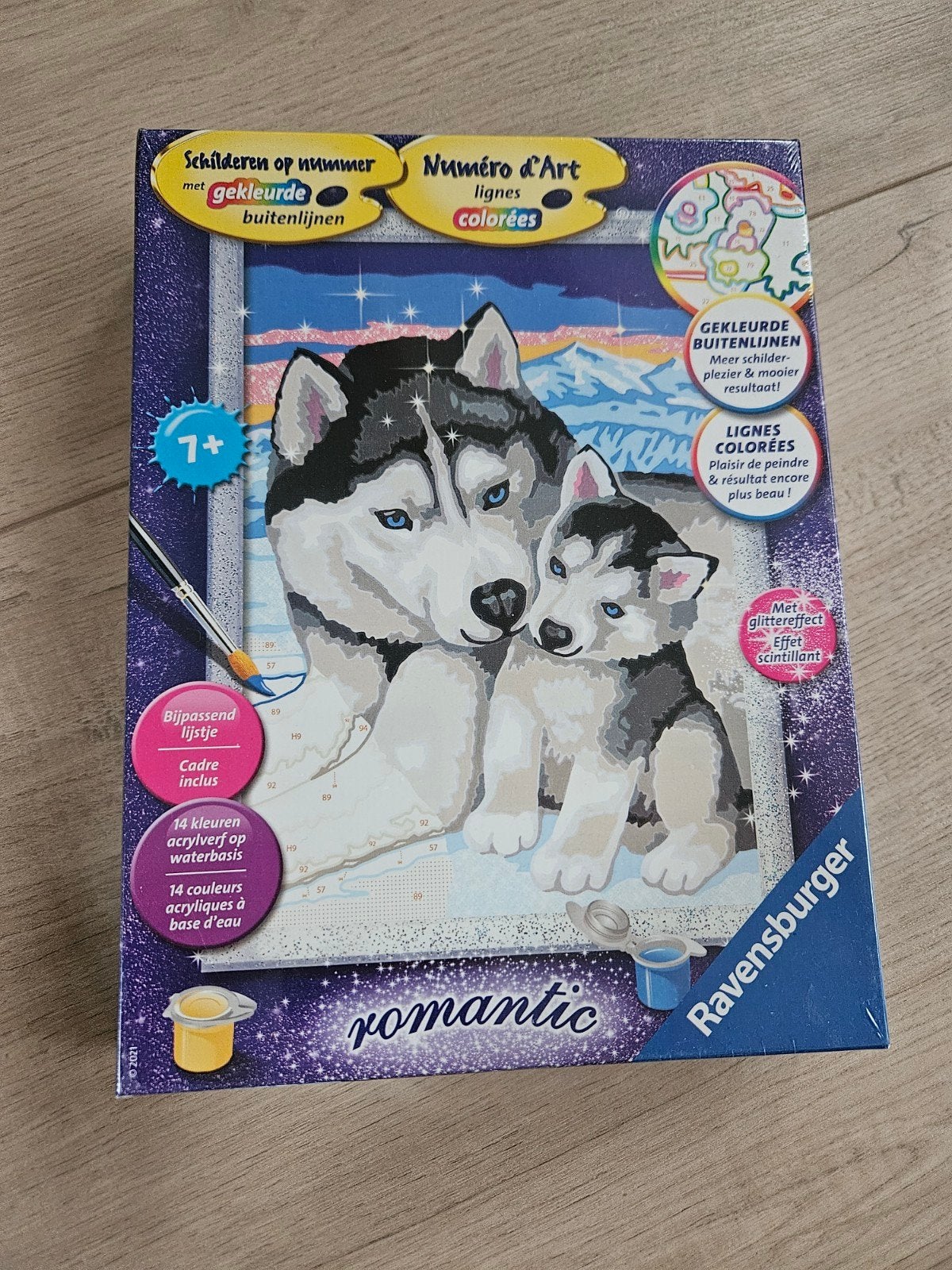 Schilderen op nummer met gekleurde buitenlijnen - Husky's, Ophalen of Verzenden, Nieuw, Schilderen op nummer