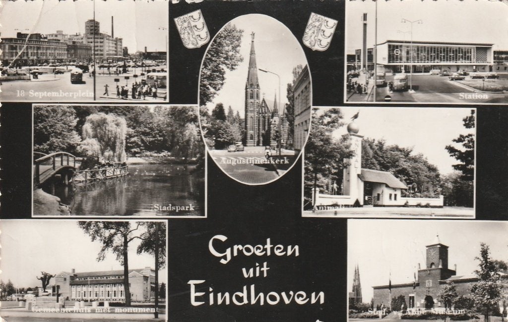 EINDHOVEN Plein Park Kerk Station Animali Museum 1961, Verzamelen, Verzenden, 1960 tot 1980, Gelopen, Noord-Brabant