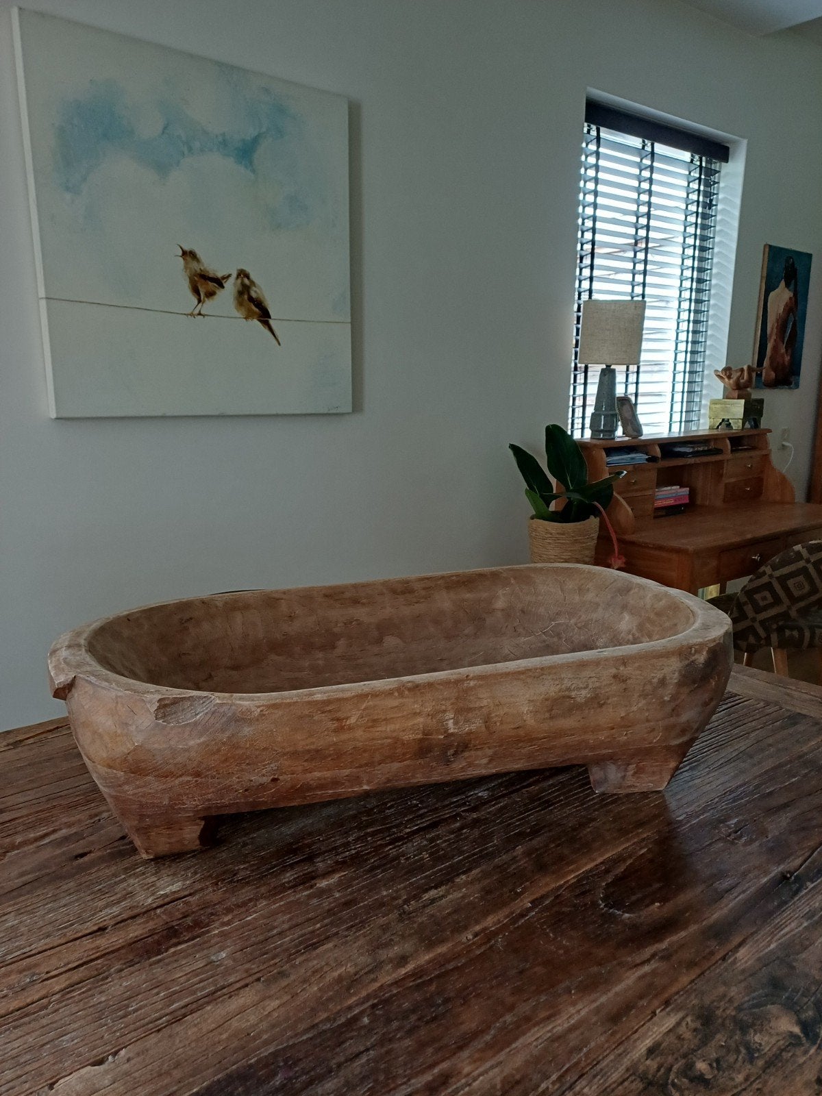 Grote zeer zware oude trog met pootjes, Ophalen, Zo goed als nieuw, Rechthoekig, Hout
