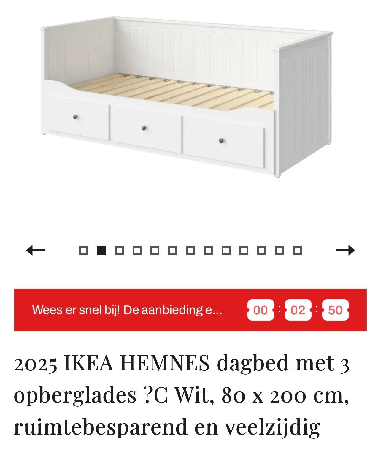 IKEA HEMNES Dagbed WIT 80x200 cm met 3 opberglades, Huis en Inrichting, Verstelbaar, Eenpersoons, Wit, Ophalen of Verzenden