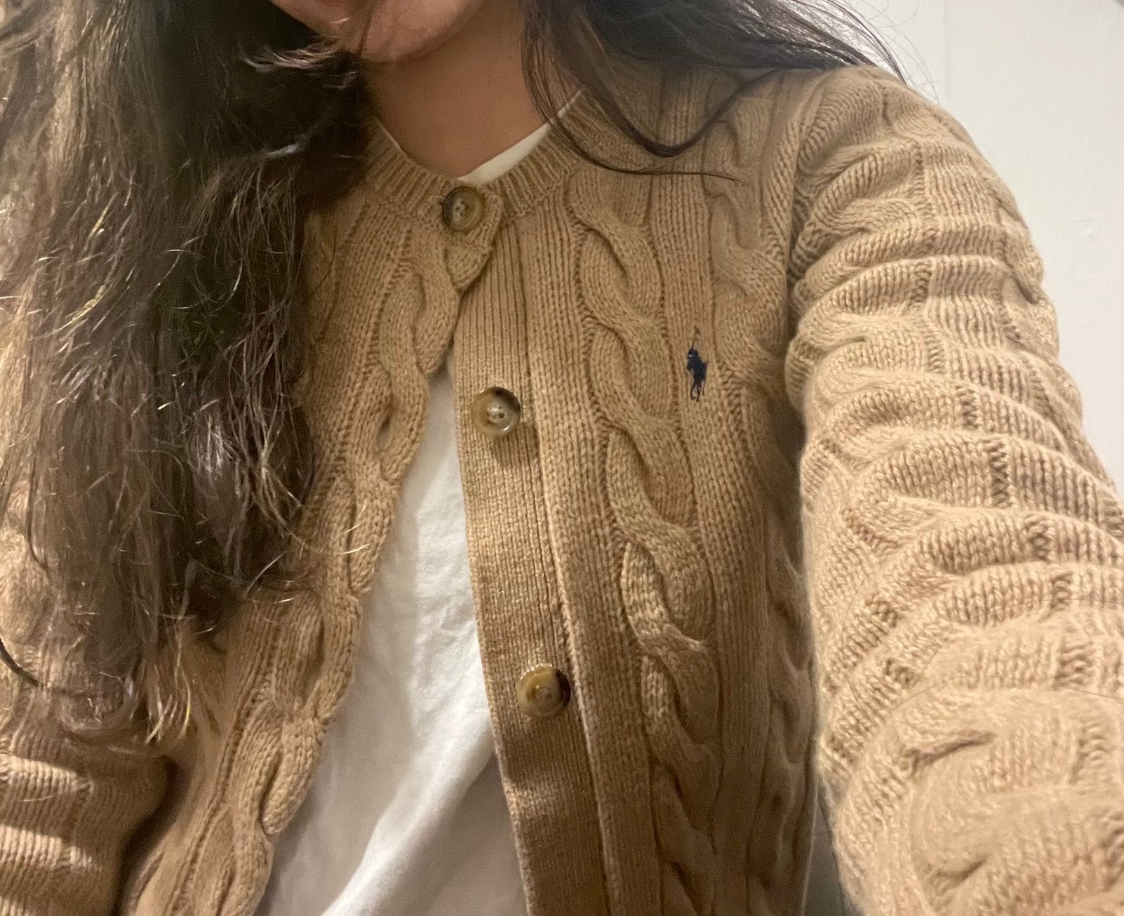 Polo Ralph Lauren cable-knit wool-cashmere cardigan, Kleding | Dames, Truien en Vesten, Verzenden, Gedragen, Maat 36 (S), Bruin