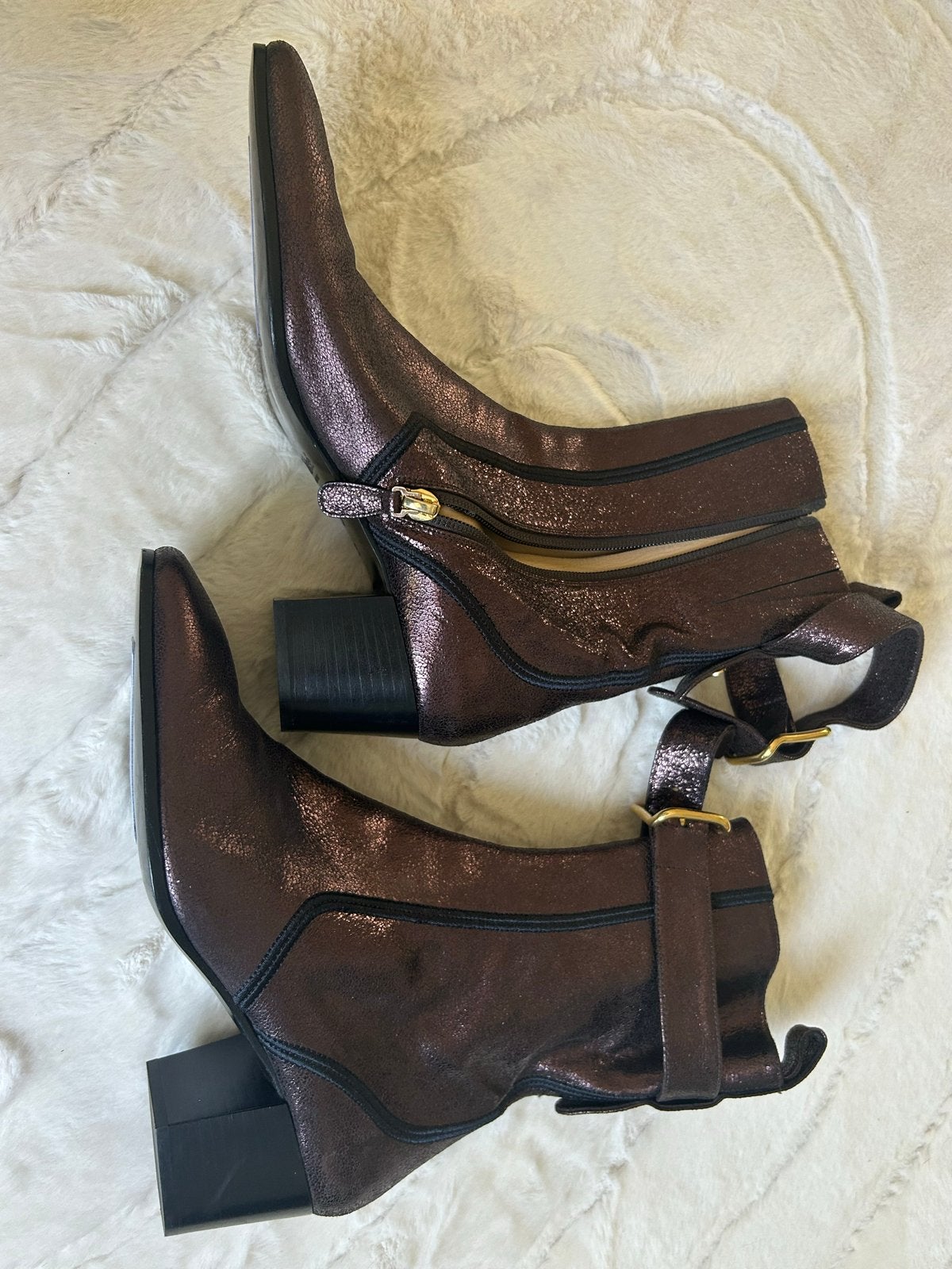 Chloé Enkellaarzen - Bruin Metallic Leer Maat 37, Kleding | Dames, Schoenen, Bruin, Lage of Enkellaarzen, Nieuw, Ophalen of Verzenden