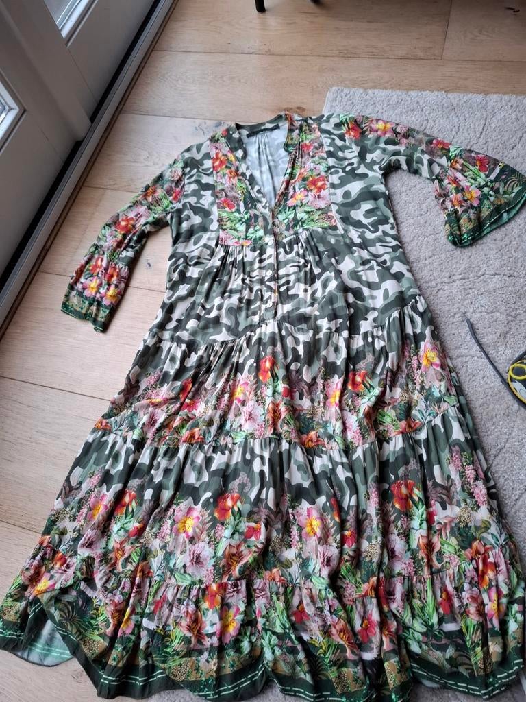 Lange jurk maat 44 XXL camouflage bloemenprint, Ophalen of Verzenden