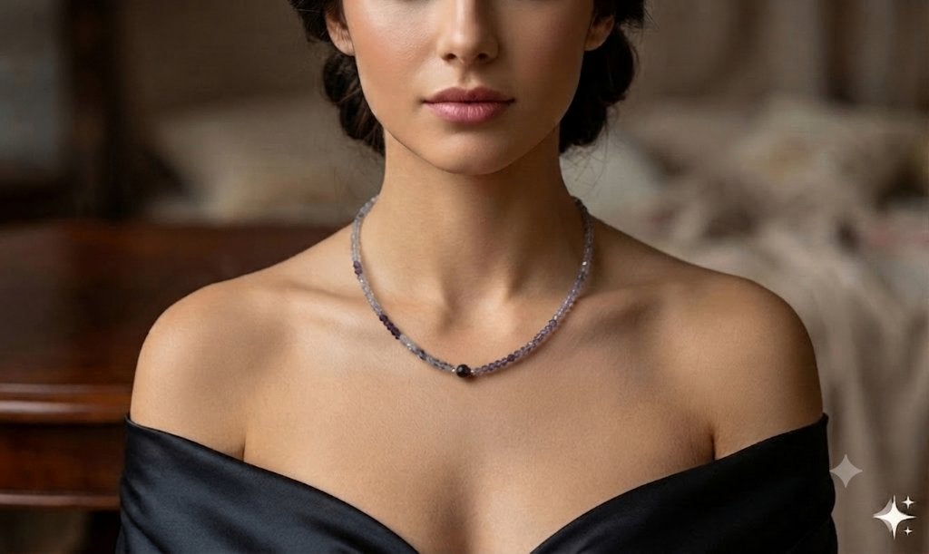Prachtige Elegante ketting Fijne Fluoriet Facet Amethist, Sieraden, Tassen en Uiterlijk, Kettingen, Ophalen of Verzenden, Nieuw
