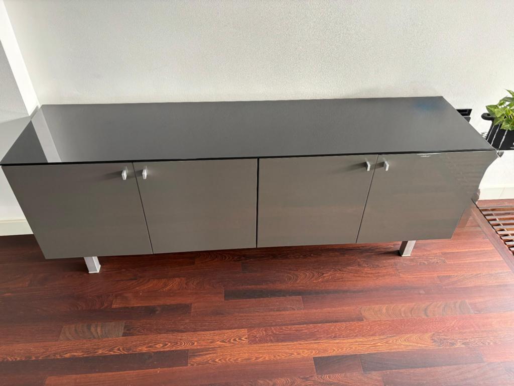 Modern Dressoir met Glazen Bovenblad- Grijs, Ophalen, Gebruikt, Minder dan 50 cm