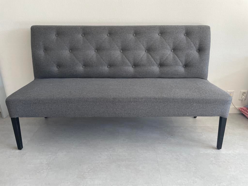 Eettafel bankje en stoelen - Grijs gestoffeerd, Gebruikt, 150 tot 200 cm, 75 tot 100 cm, Ophalen of Verzenden