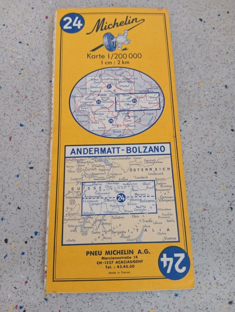 Michelin wegenkaart 24 Zwitserland Andermatt Bolzano 1973, Boeken, Gelezen, Michelin, Landkaart, 1800 tot 2000