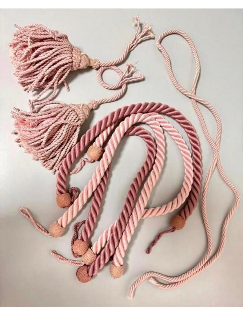 2x antiek Embrasse Brocante roze paars franse gordijnbandjes, Antiek en Kunst, Ophalen of Verzenden