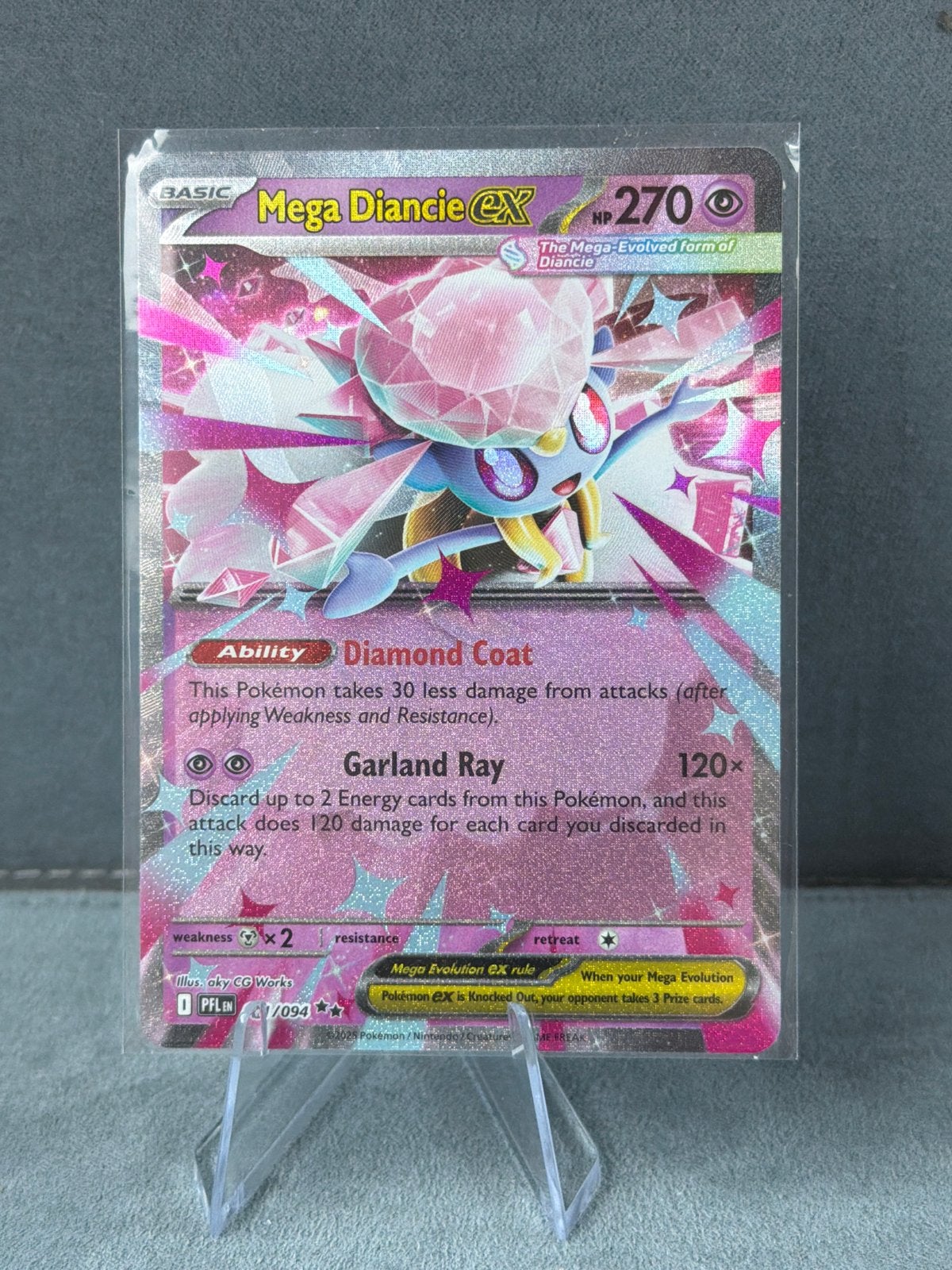 Mega Diancie EX Pokémon Kaart - Full Art Holo, Ophalen of Verzenden, Zo goed als nieuw, Losse kaart, Foil