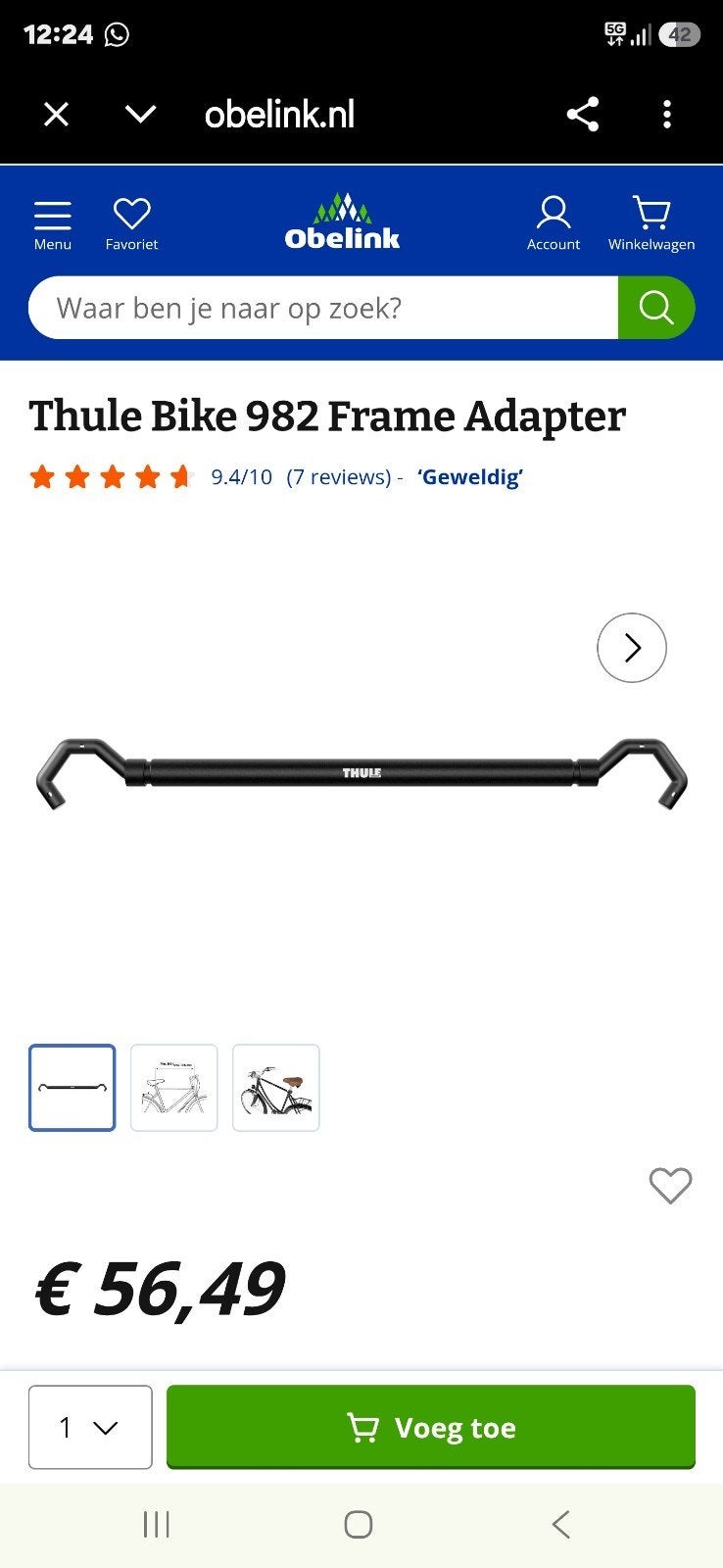 Thule Frame Adapter 982 voor fietsendragers, Fietsen en Brommers, Ophalen