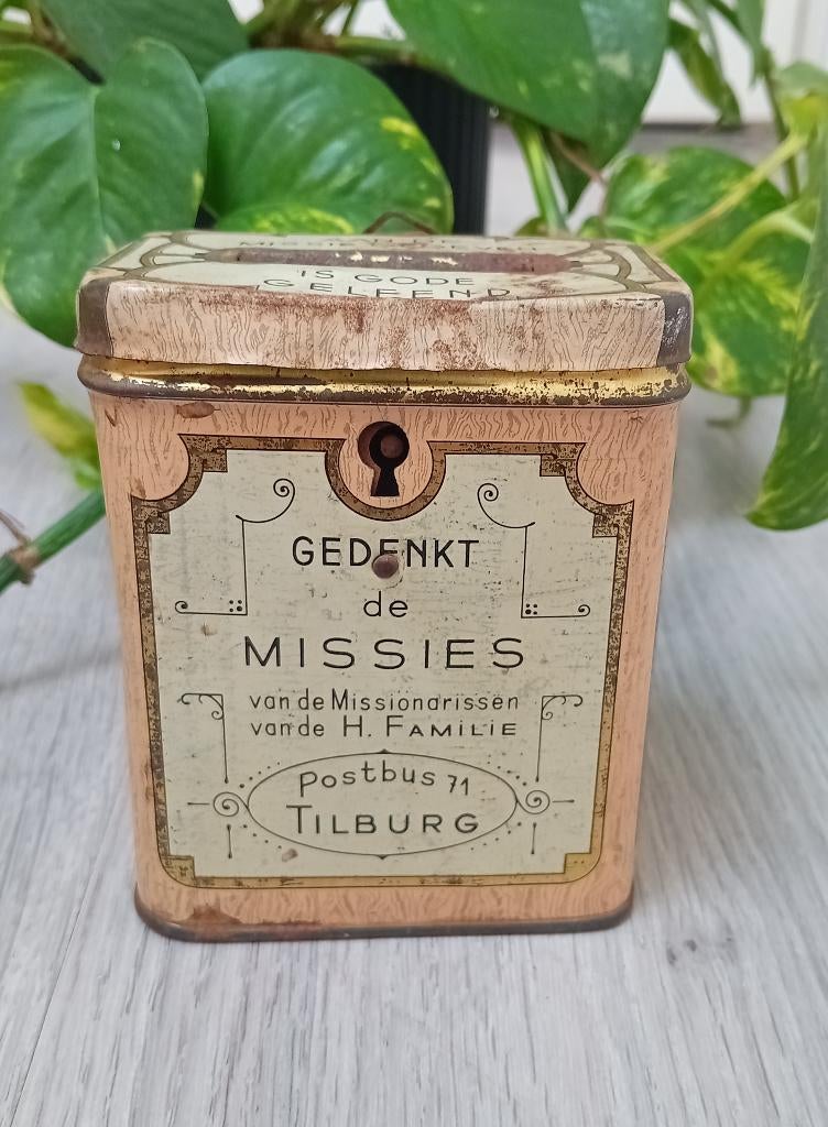 oud missiebusje bedenkt blikje apaarpot, Verzamelen, Ophalen of Verzenden, Gebruikt, Overige