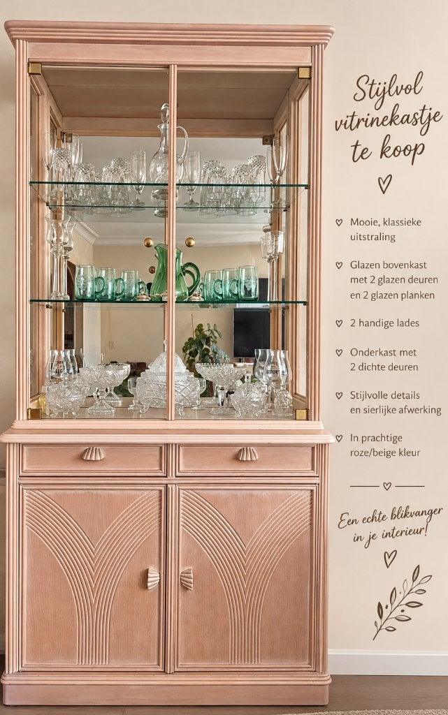 Vintage vitrine, dressoir en salontafel set., Huis en Inrichting, Ophalen, Gebruikt, Met lade(s), Vintage jaren 80 schelpen stijl