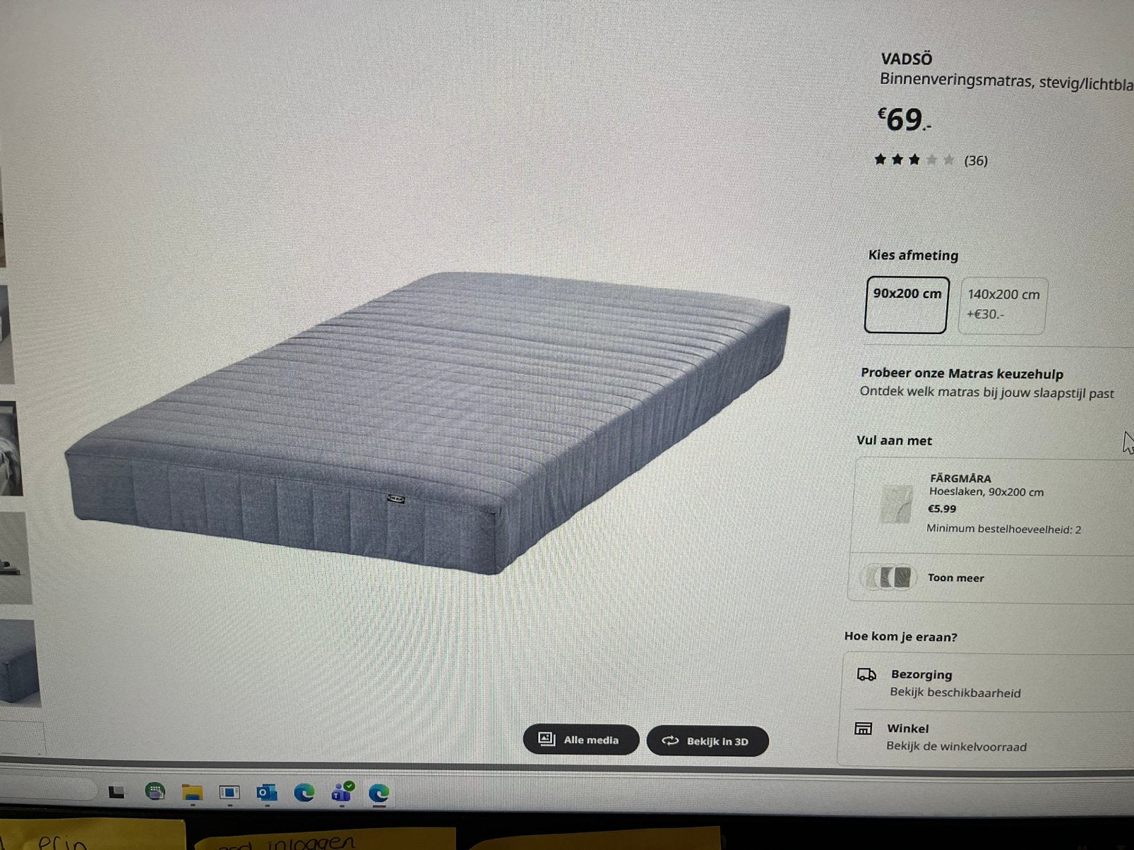 Eenpersoonsmatras ( ongebruikt ), Ophalen, Zo goed als nieuw, Eenpersoons, 90 cm