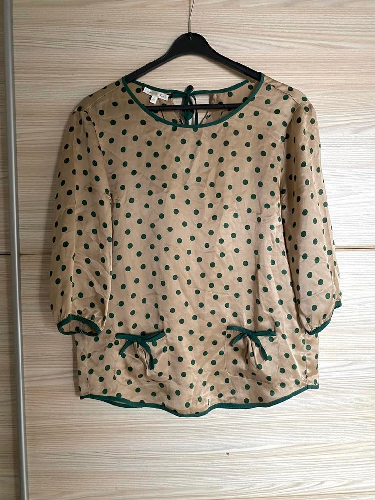 Prachtige 100% zijden Paule Ka top, Kleding | Dames, Verzenden, Zo goed als nieuw, Maat 36 (S), Beige
