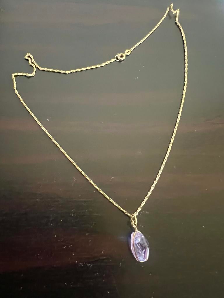 Ekstro Amerik Double Gouden Ketting met Amethist Hanger, Overige materialen, Gebruikt, Ophalen of Verzenden, Met edelsteen
