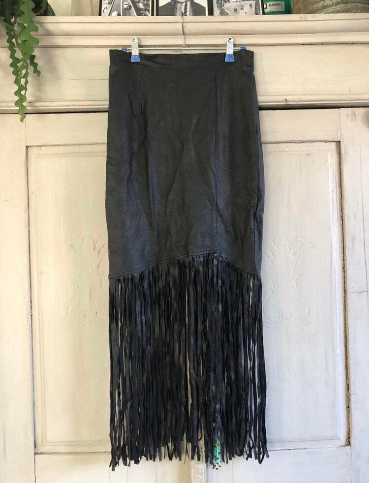 Geweldige Boho leren Superstar rok met slierten Mt 34, Verzenden, Zwart, Zo goed als nieuw, Maat 34 (XS) of kleiner
