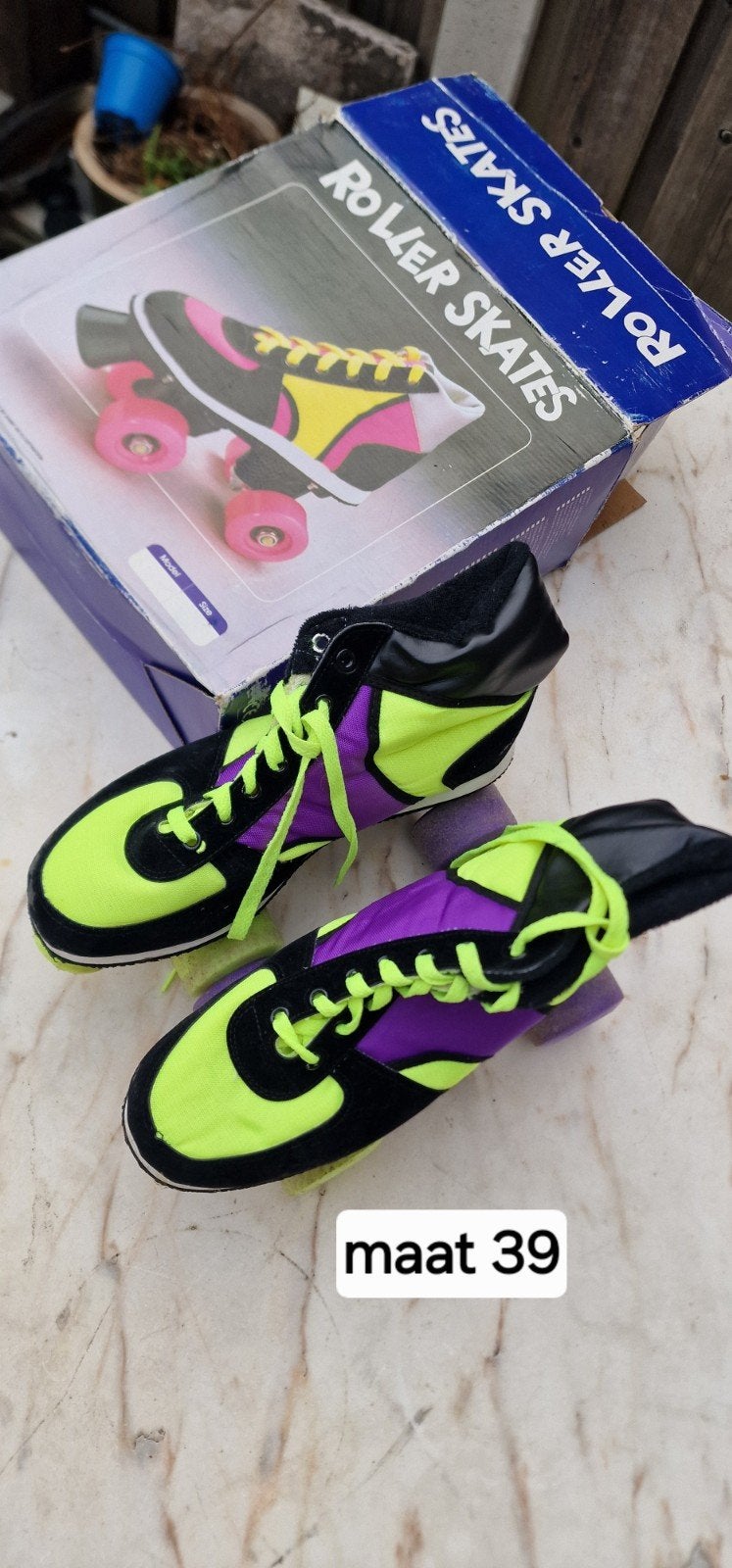 Vintage Roller Skates - Maat 39 - Zwart/Paars/Neon Groen, Ophalen of Verzenden, Gebruikt, Dames