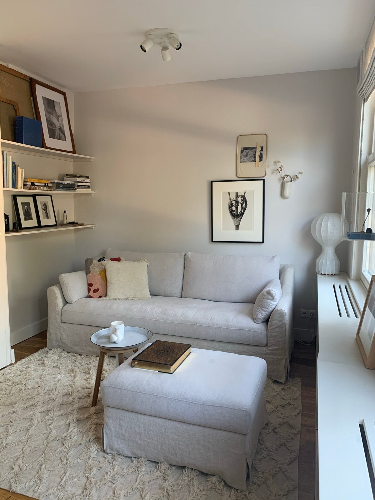 217x110 Ikea Sofa met 100% linnen hoes en bijpassende poef, Ophalen, Gebruikt, Driepersoons, Stof