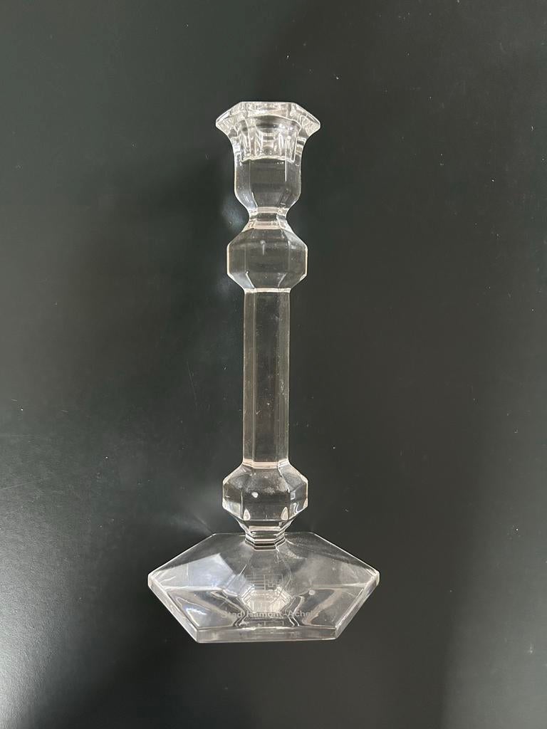 Glazen kandelaar met logo Hamont-Achel - Steun Alpe d'HuZes, Ophalen of Verzenden, Glas