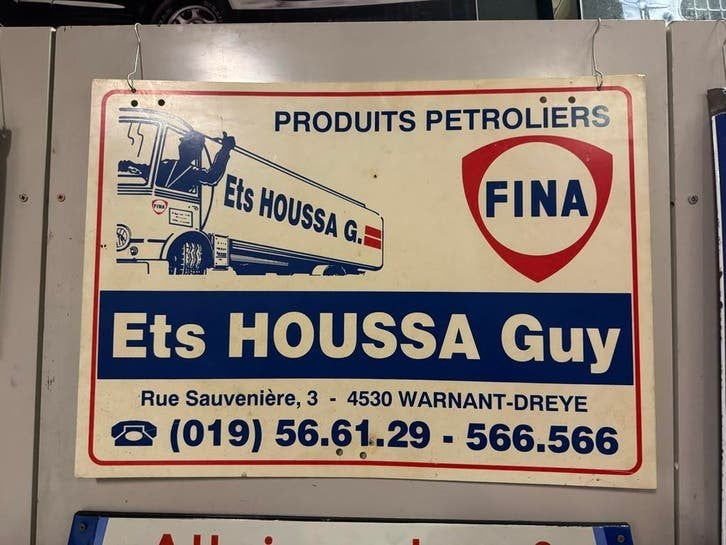Vintage FINA Reclamebord - Ets HOUSSA Guy, Ophalen, Reclamebord, Gebruikt, .