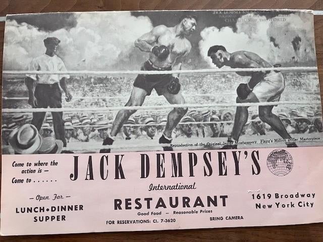 Jack Dempsey menukaart restaurant NY, Verzamelen, Overige Verzamelen, Ophalen of Verzenden, Gebruikt