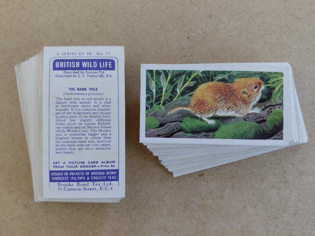 British Wild Life complete set 50 tea cards 1958 Brooke Bond, Ophalen