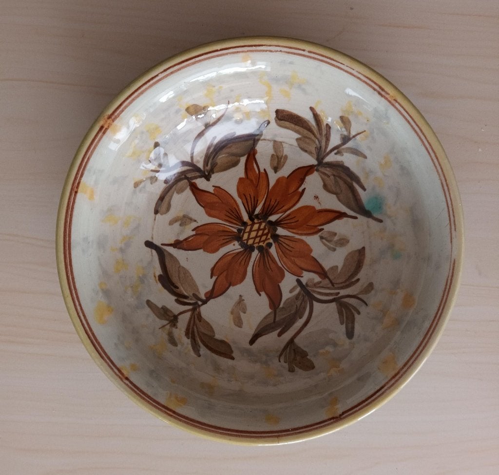 Vintage geglazuurd schaaltje bruin met bloem, Ophalen of Verzenden