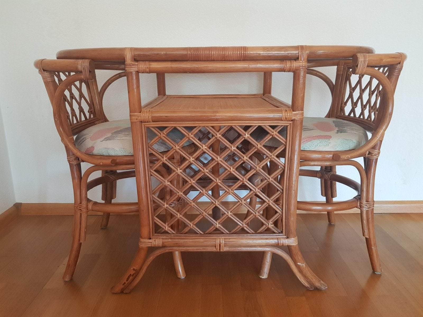 Vintage rotan bistroset 'Honeymoon' 3 delig, Tuin en Terras, Zo goed als nieuw, Tuinset, Hout, Ophalen