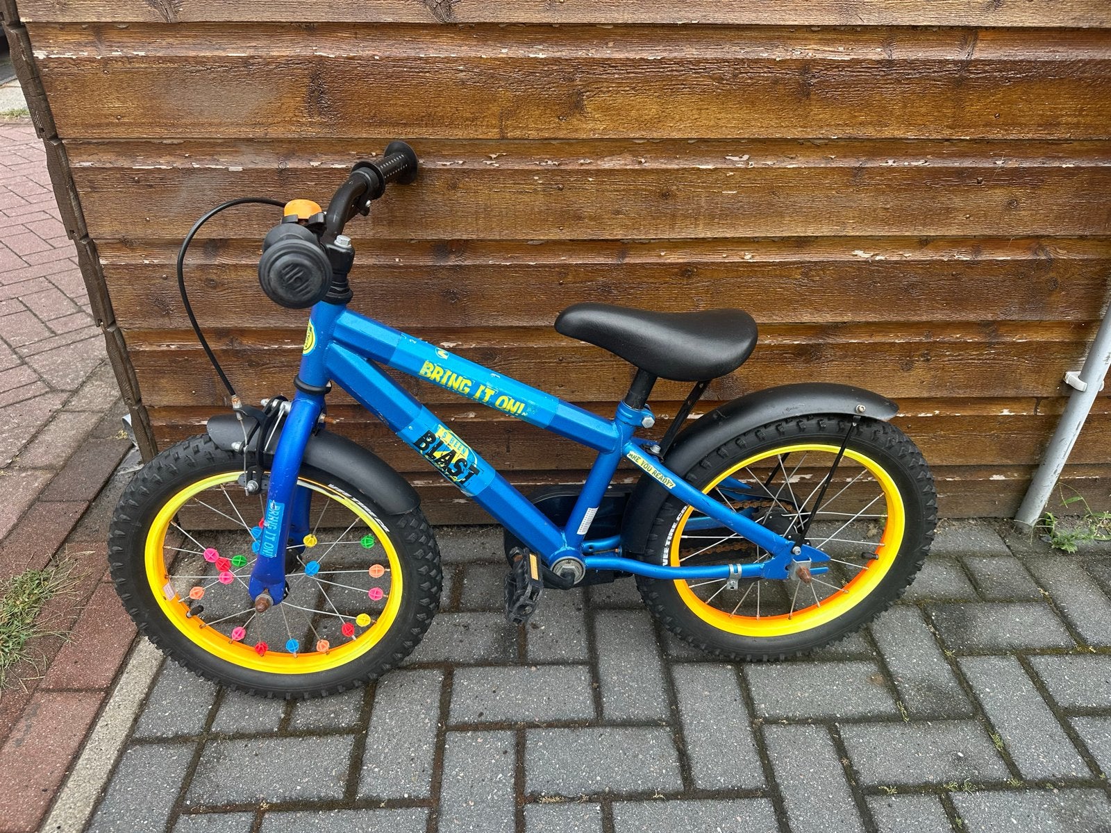 Blauwe Nerf kinderfiets 16 inch, Ophalen, Gebruikt, Velgrem, 16 tot 20 inch